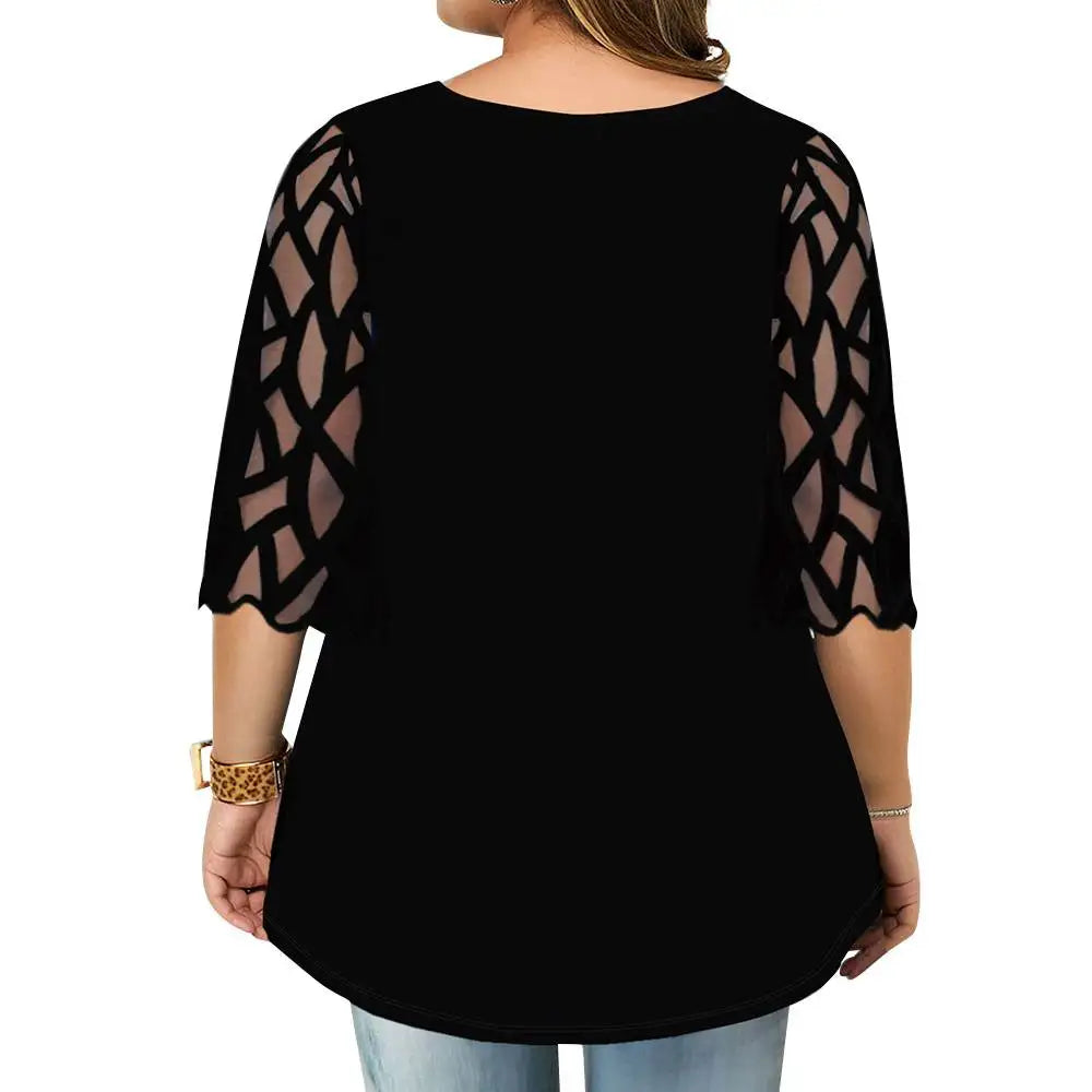 Plus Size Floral Mesh Tunic Top for Women