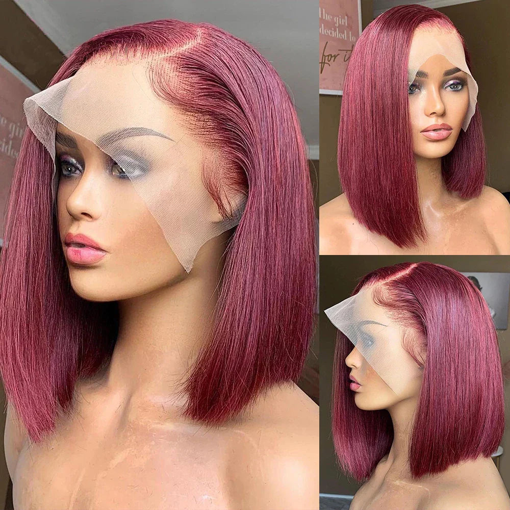 Lace Burgundy Short Bob Wig Human Hair