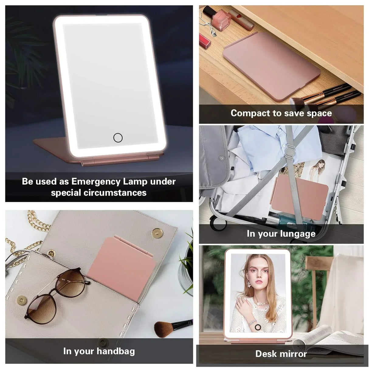 Led Foldable Travel Makeup Mirror Colors Light Modes