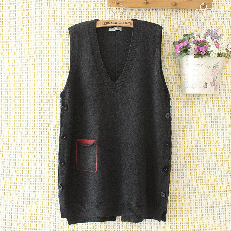 Womens Sweater Vest 4Xl Loose Solid V-Neck Side