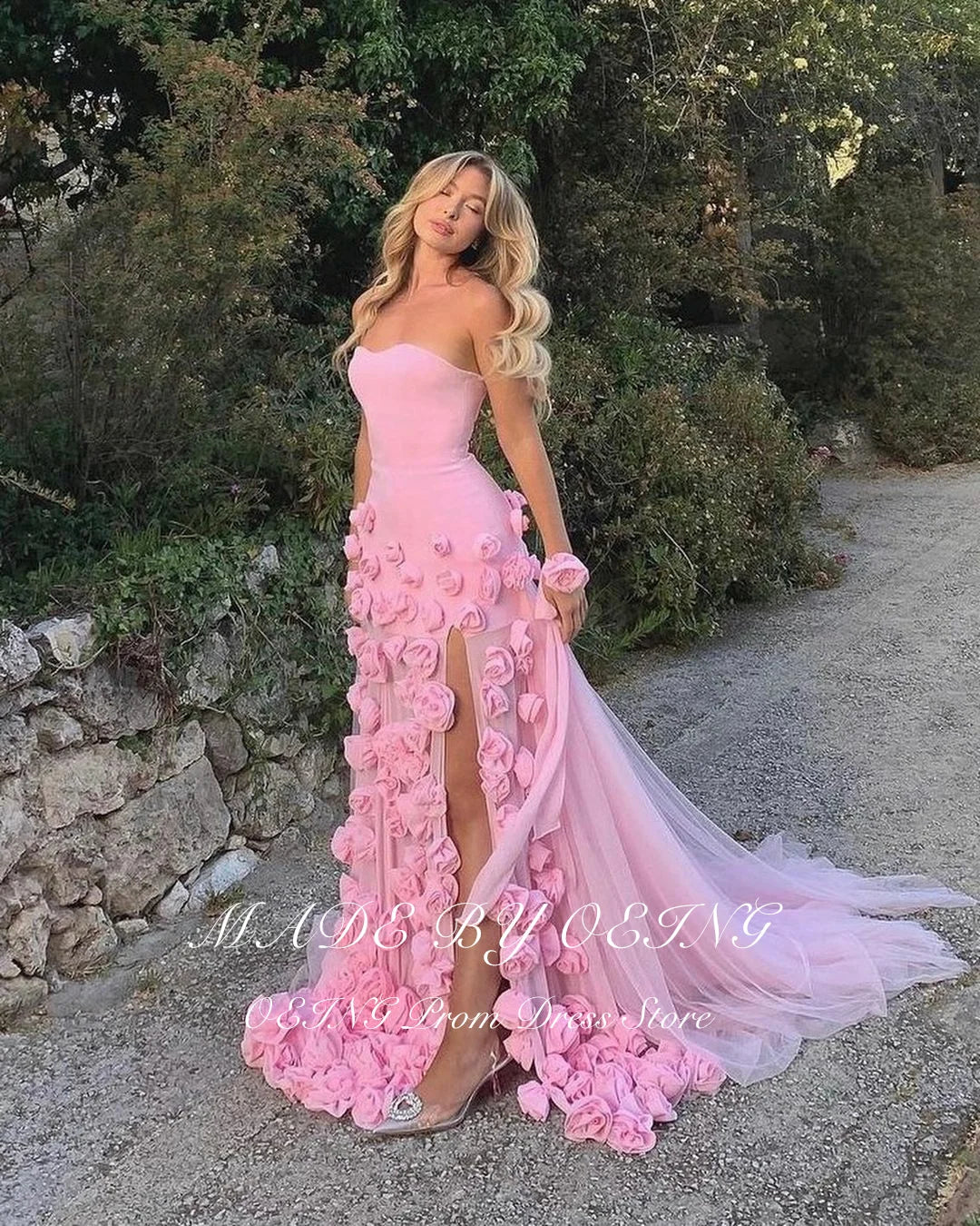 Oeing Elegant Baby Pink Evening Dress Floor Length