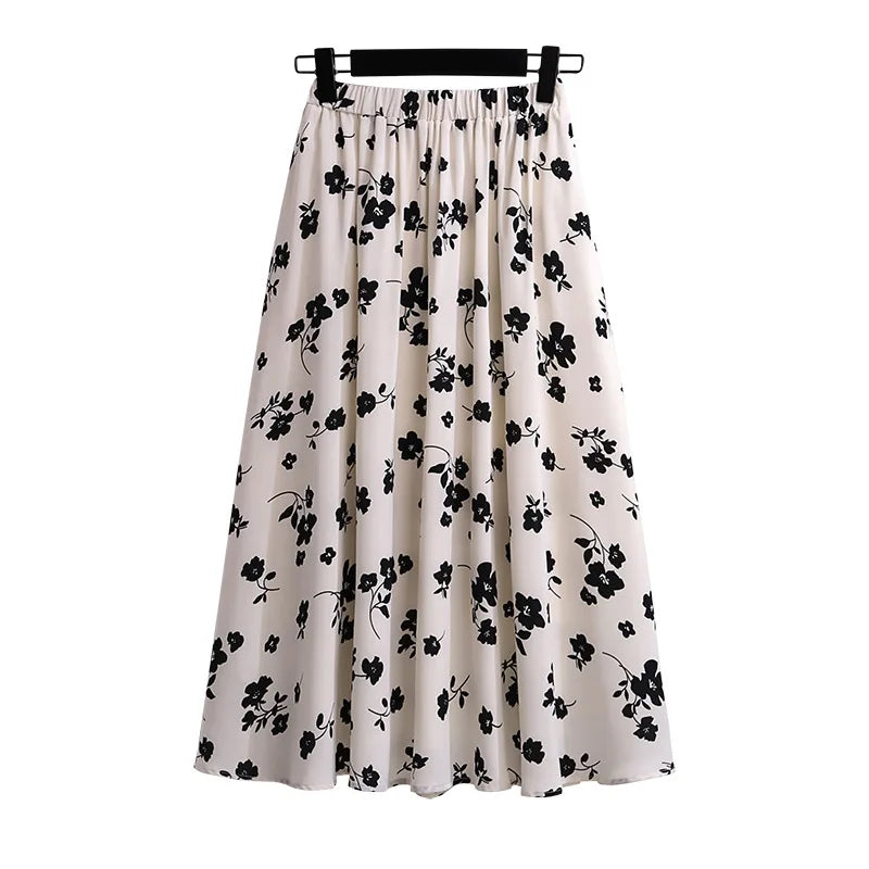 Women' Summer Loose Floral Chiffon A-Line Skirt
