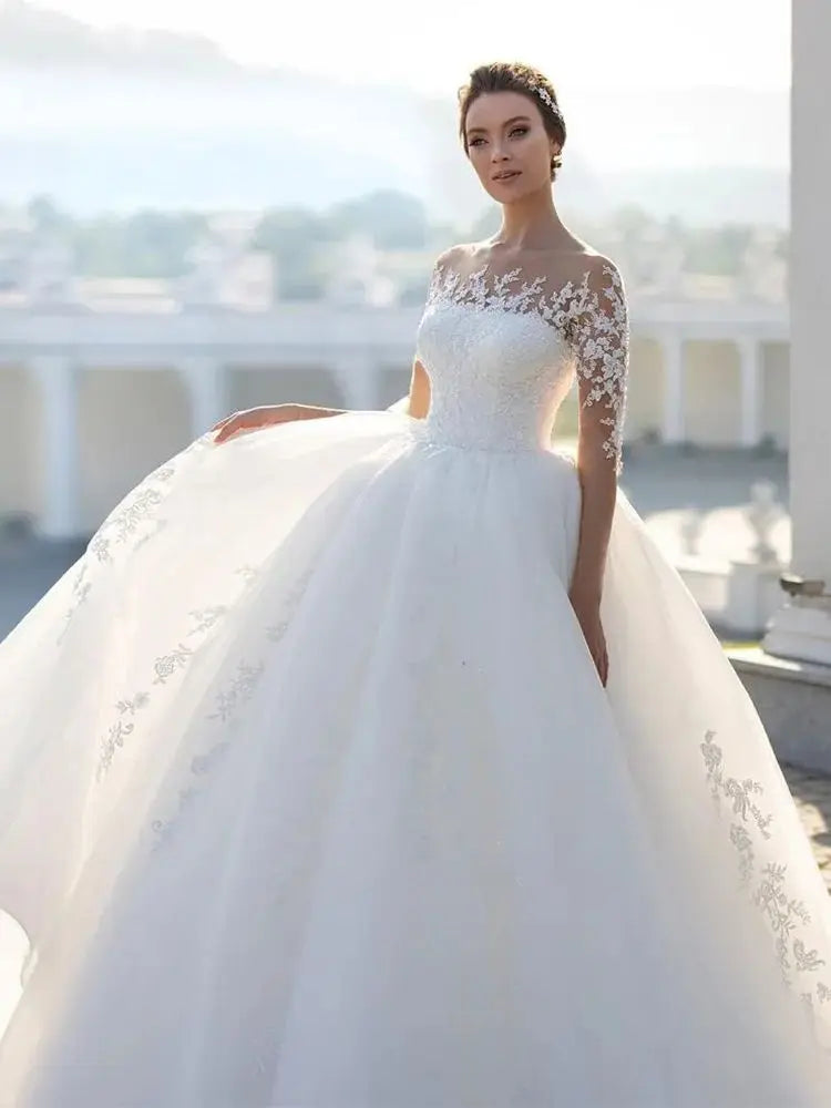 Luxury Fluffy Wedding Dresses For Woman2023 O-Eck Half