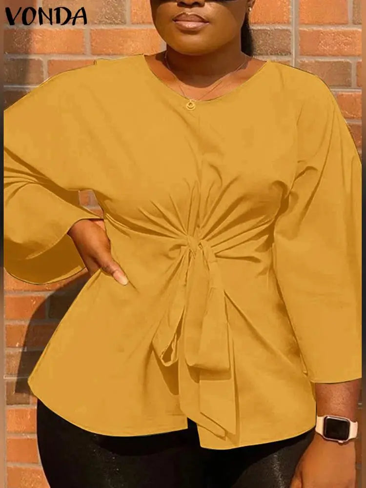 Vonda Women Fashion Blouse / Sleeve Waist Pleated