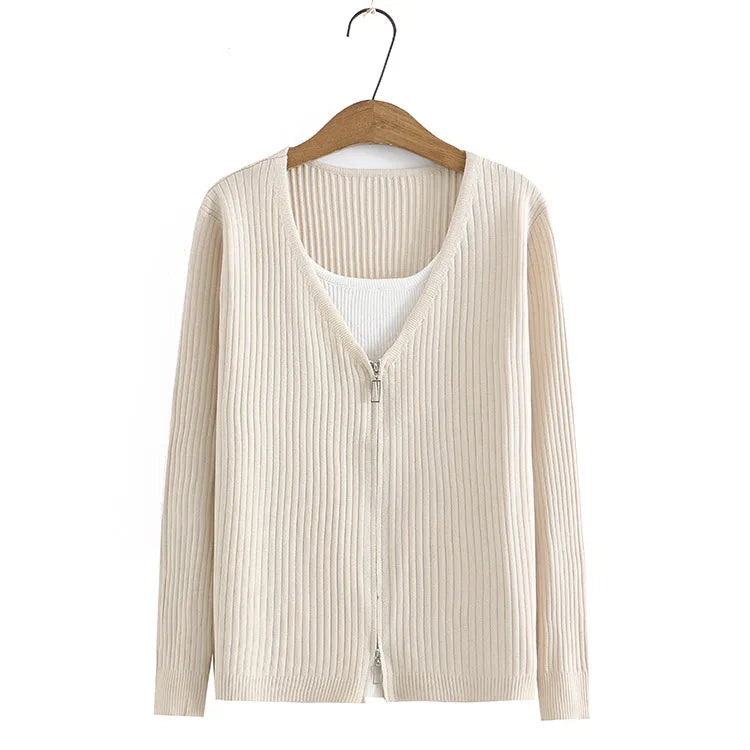 Women' Sweater Temperament False Two Piece Zipper