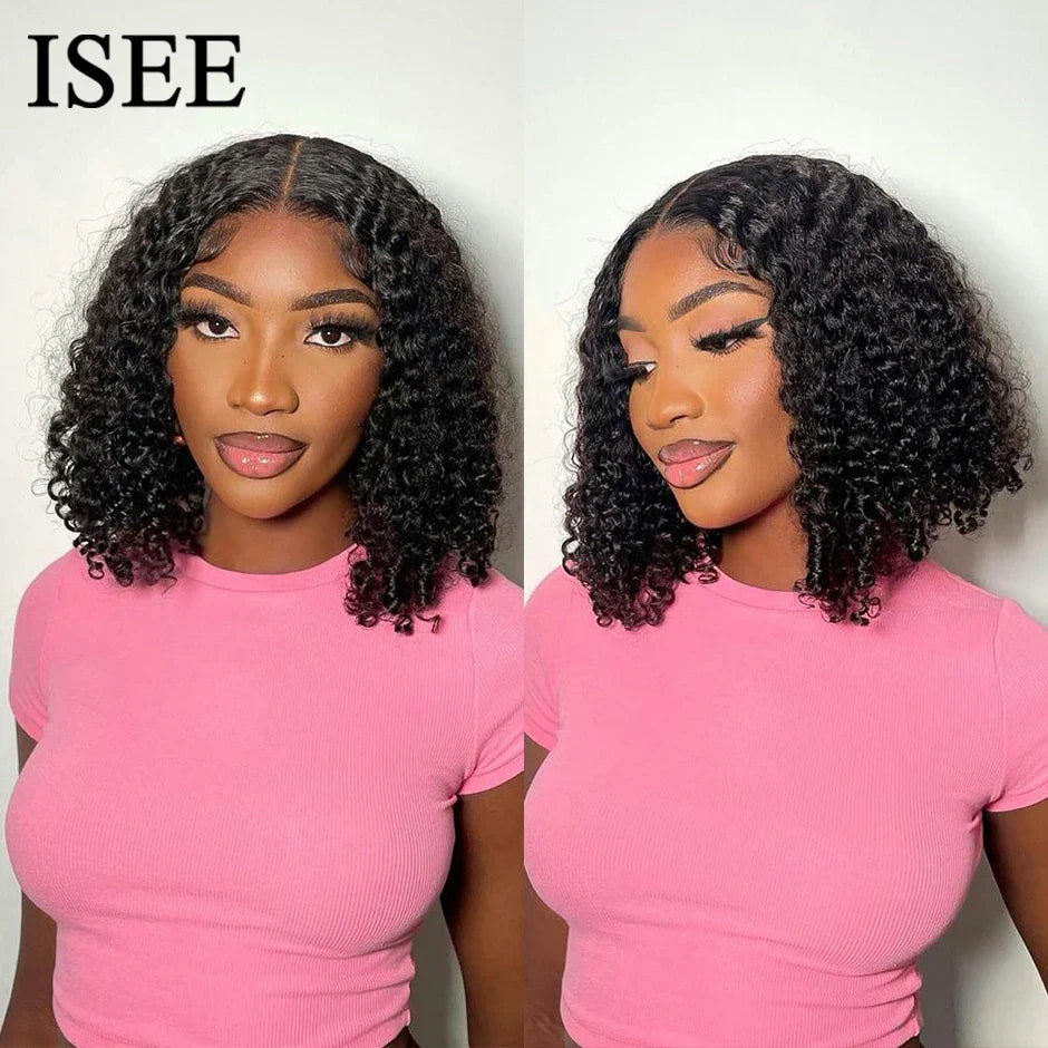 Isee Hair Mongolian Kinky Curly Bob Wig Lace
