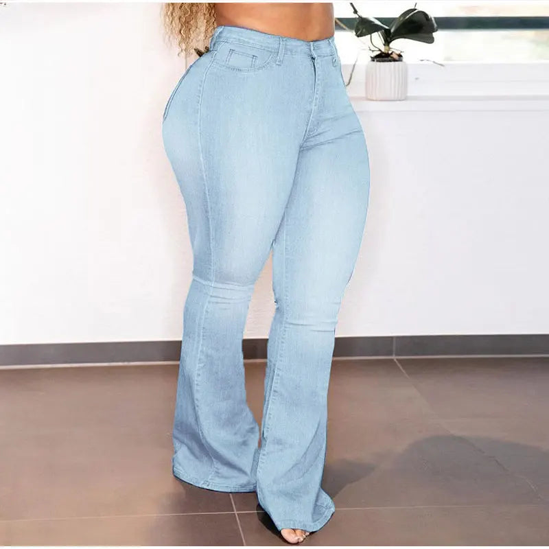 White Blue Stretchy Flare Jean Women 5Xl High