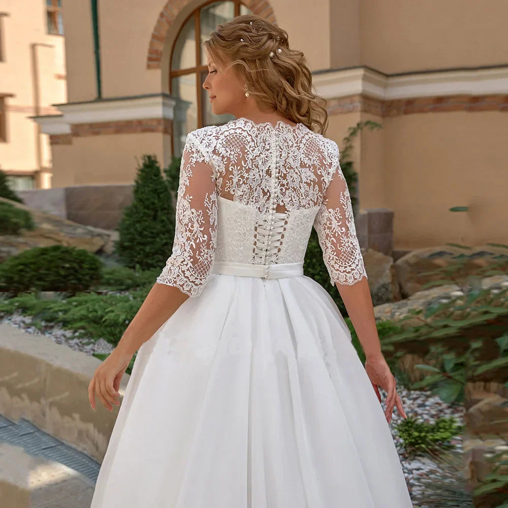 Elegant Wedding Dress For Woman Half Sleeves V