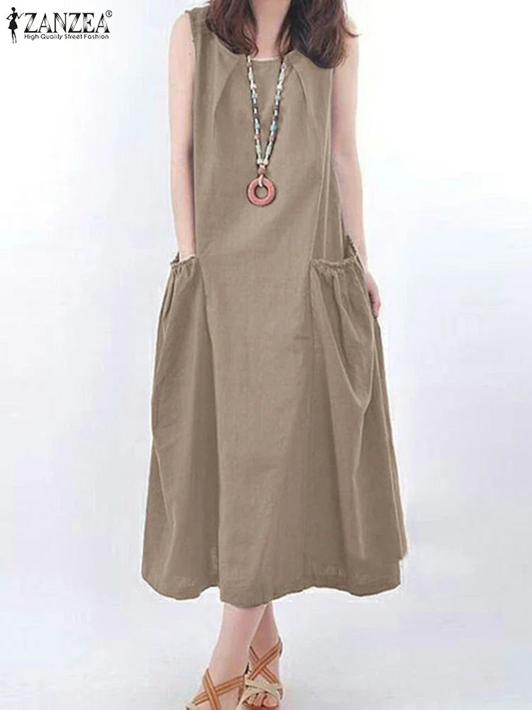 Zanzea Summer Sleeveless Maxi Dress Women Fashion Work