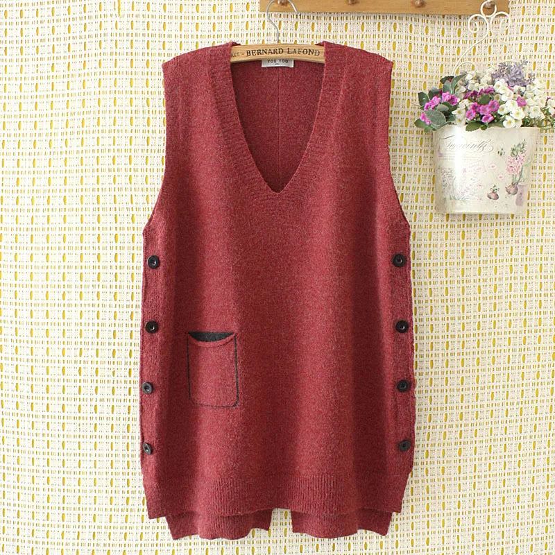 Womens Sweater Vest 4Xl Loose Solid V-Neck Side