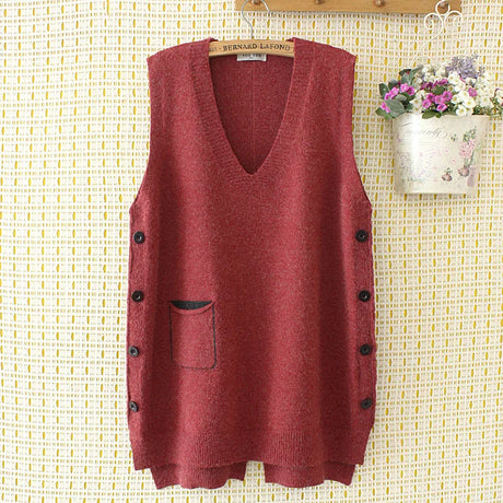 Womens Sweater Vest 4Xl Loose Solid V-Neck Side