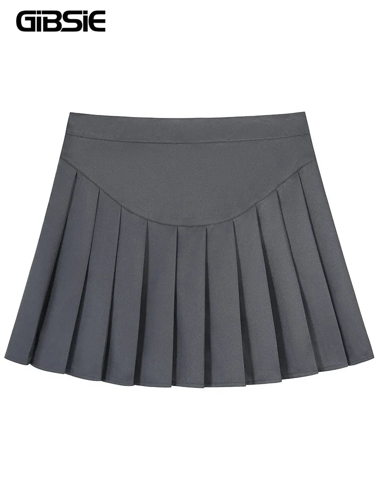 Gibsie Women High Waist Pleated Skirt Kawaii Casual