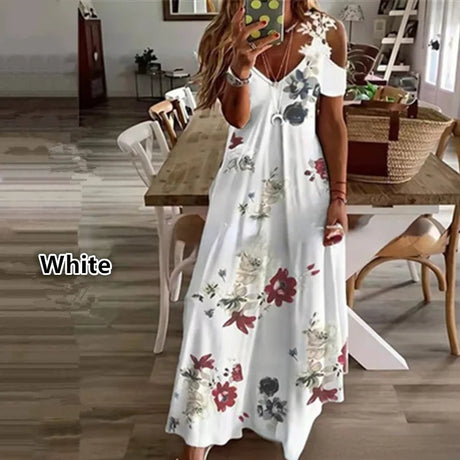 Women Floral Print Maxi Dress Boho Lace Sling