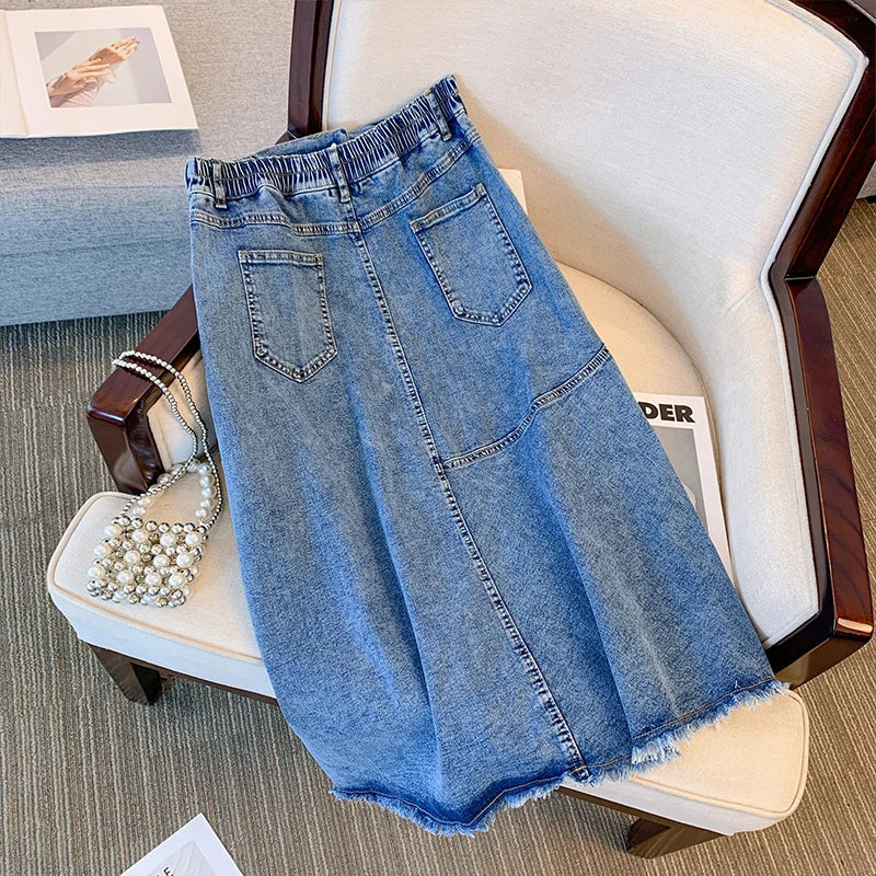 Women' Spring Casual Denim Skirt Black Blue Slit