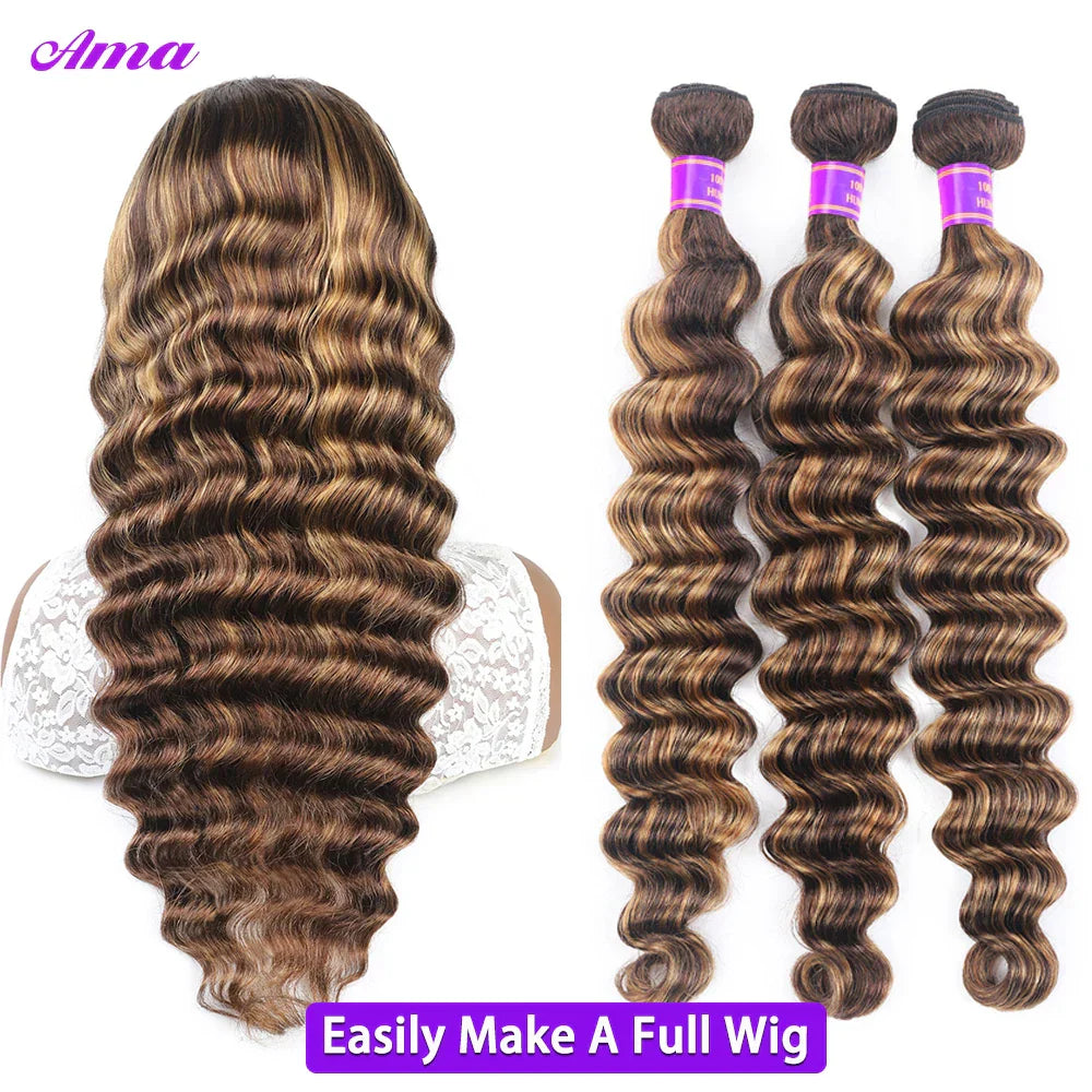Highlight Loose Deep Wave Bundles Ombre Colored Human