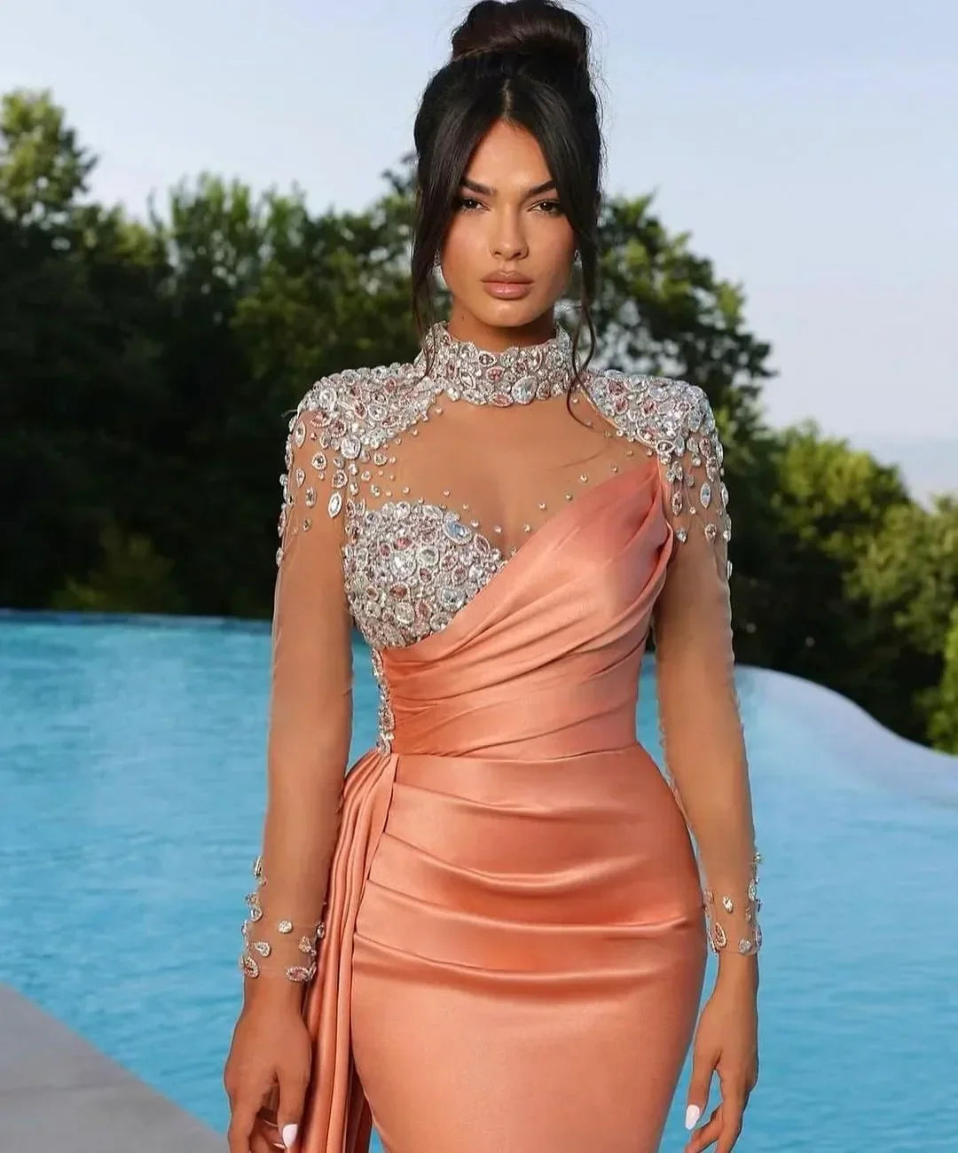 Luxury High Neck Evening Dresses For Women Mermaid