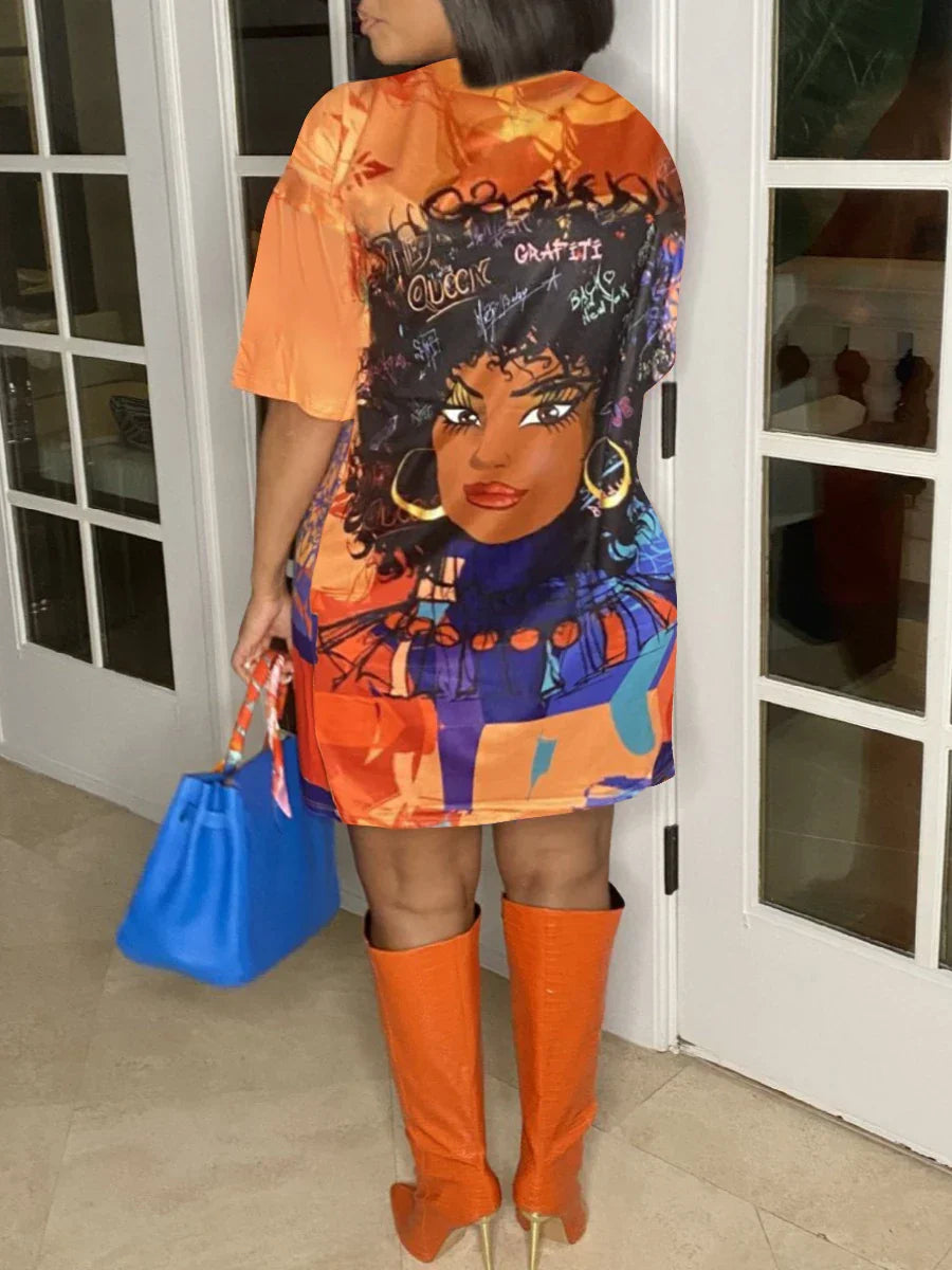 Figure Street Letter Print Patchwork Blue Knee