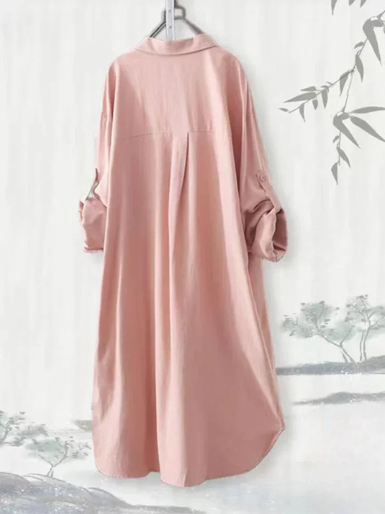 Loose Breathable Blouses Midi Shirt Korean Casual Autumn