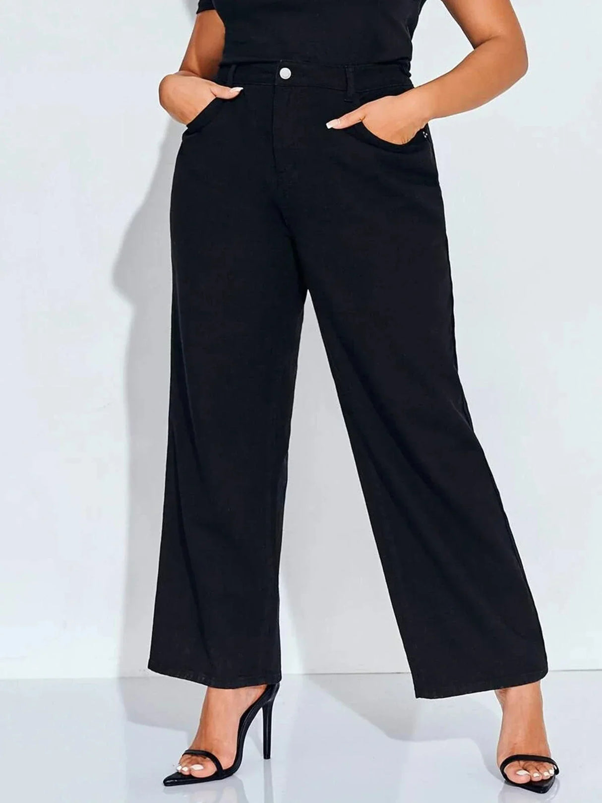 Wide Leg Jeans For Women Black Color High