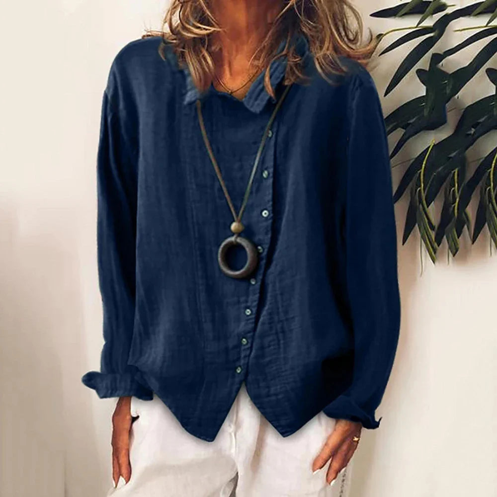 Women' Cotton Solid Long Sleeve Blouse Tops Baggy