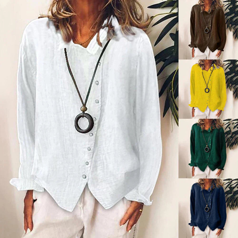 Women' Cotton Solid Long Sleeve Blouse Tops Baggy