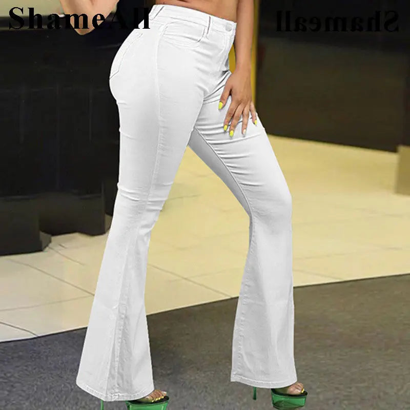 Loose Comfortabl White Flare Jeans 3Xl Streetwear Women