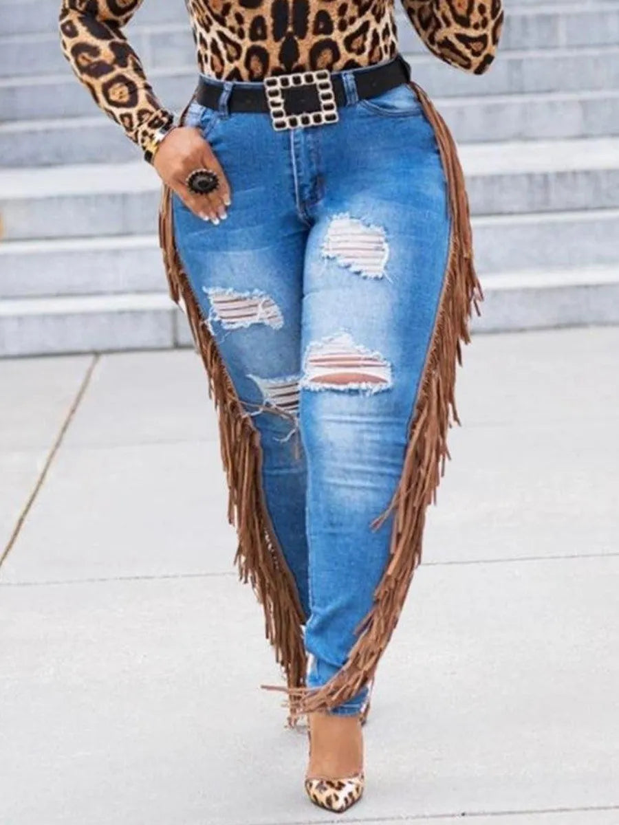 Lw Summer Jeans Tassel Design Ripped Jeans Skinny