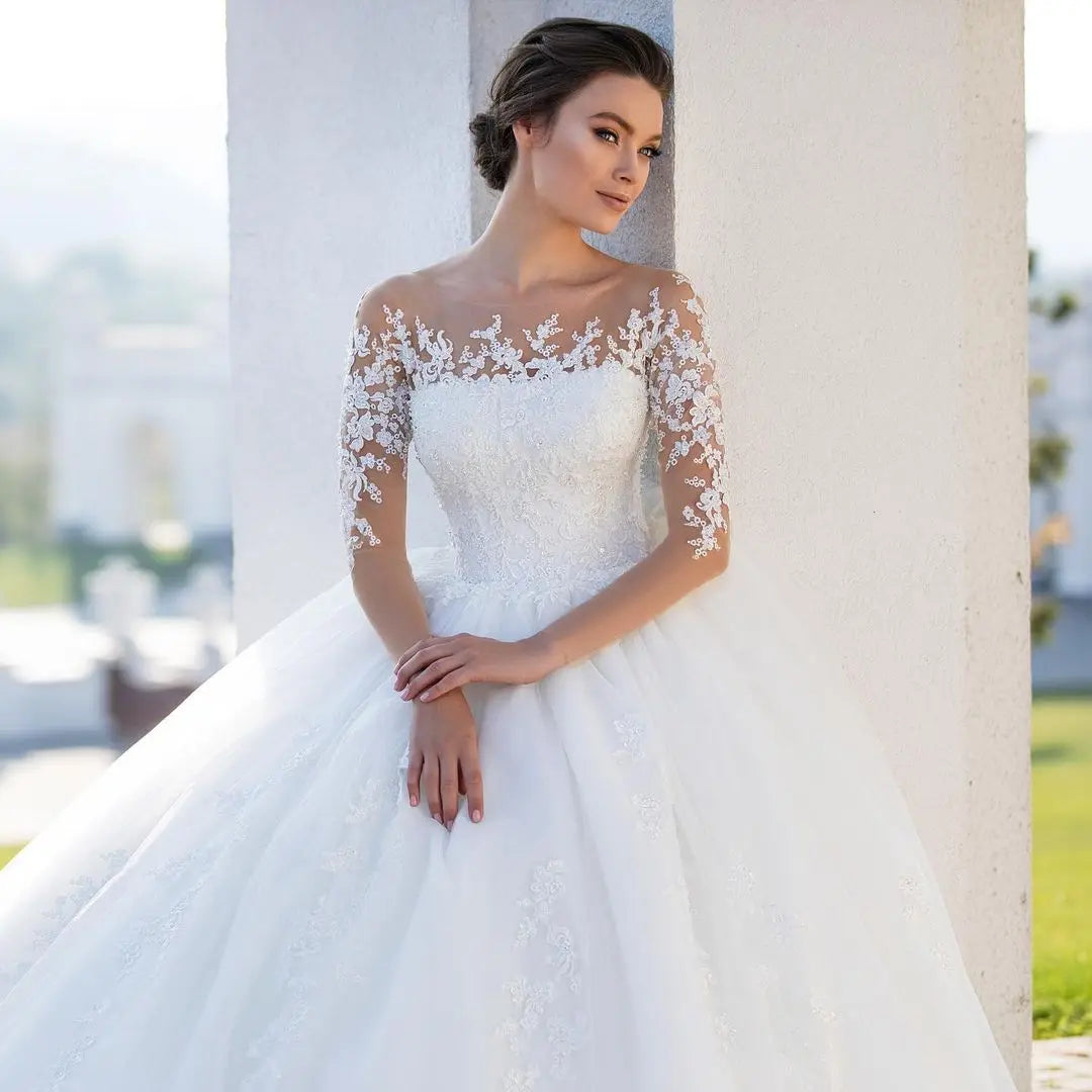 Luxury Fluffy Wedding Dresses For Woman2023 O-Eck Half