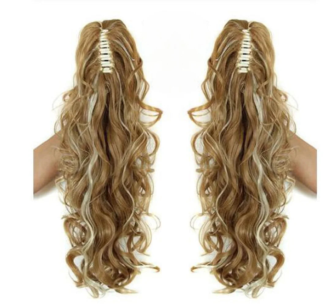 Synthetic Long Wavy Claw Clip On Ponytail Drawstring