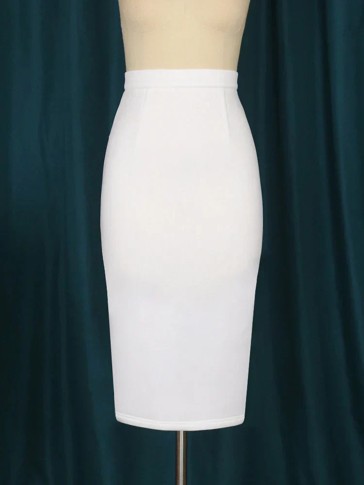 White Skirts 4Xl High Waist Knee Length Office