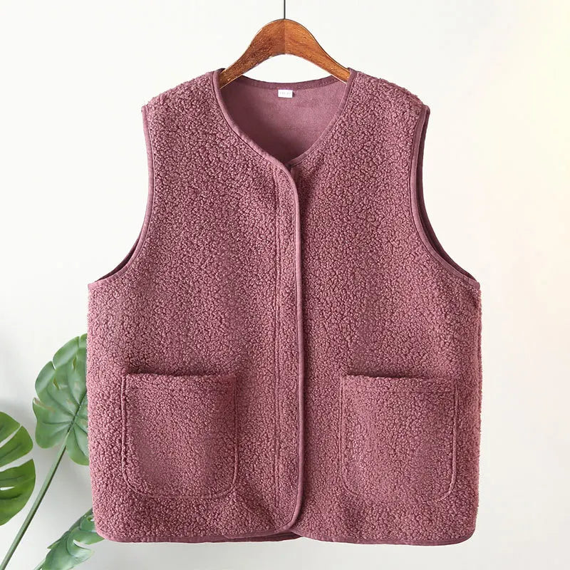 Womens Fleece Jacket Autumn Casual Clothing Senior Sleeveless