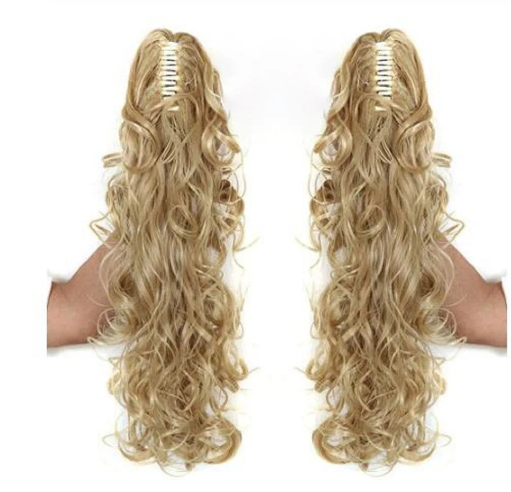 Synthetic Long Wavy Claw Clip On Ponytail Drawstring