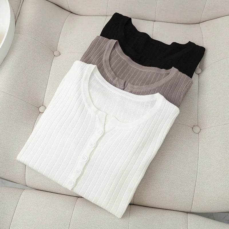 Solid Color Mercerized Cotton Sweaters Womens Autumn Winter