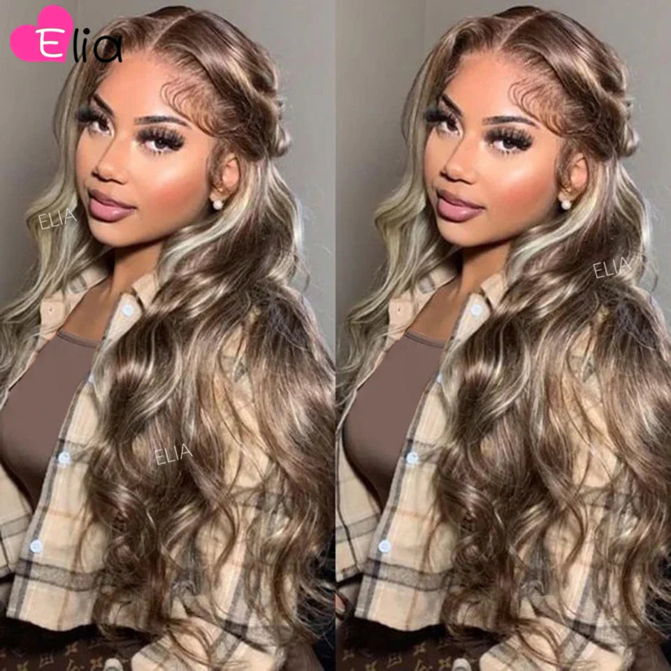 Ash Blonde Highlights Glueless Wig Transparent Lace Frontal