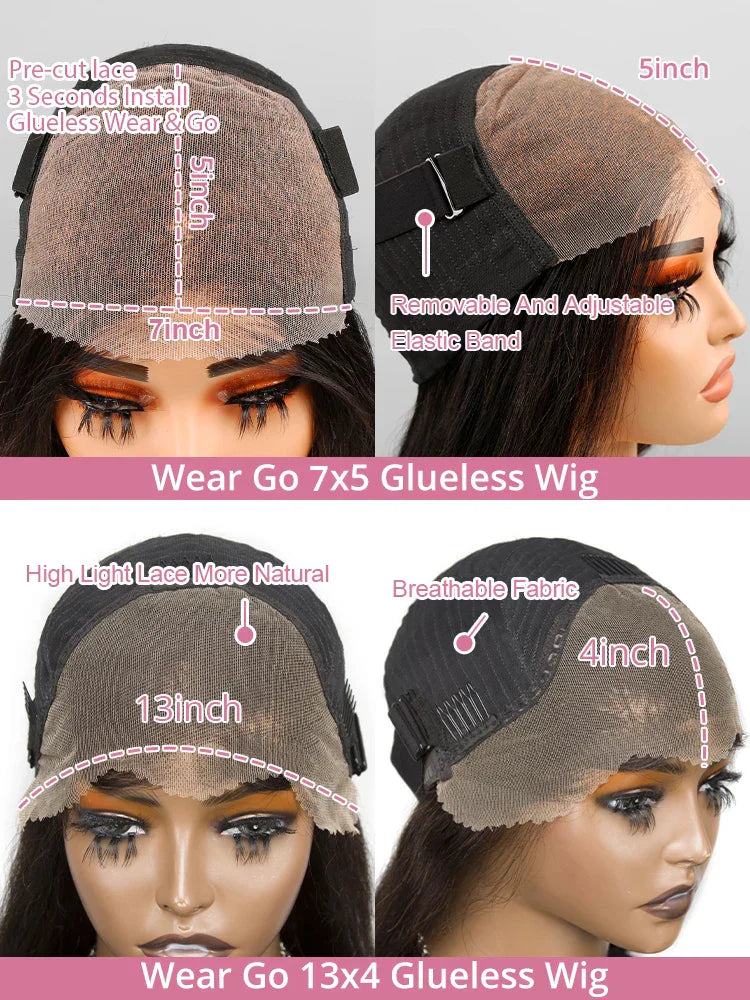 Pre Cut No Glue Straight Glueless Wig Human