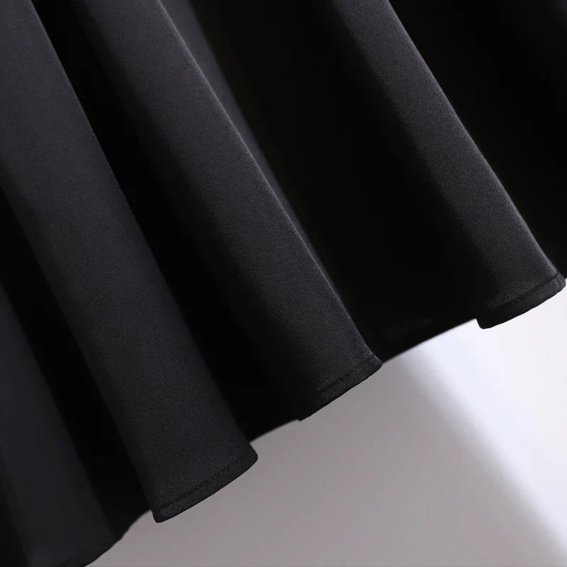 Women' Spring Casual Skirt Black Drapery Polyester Maxi