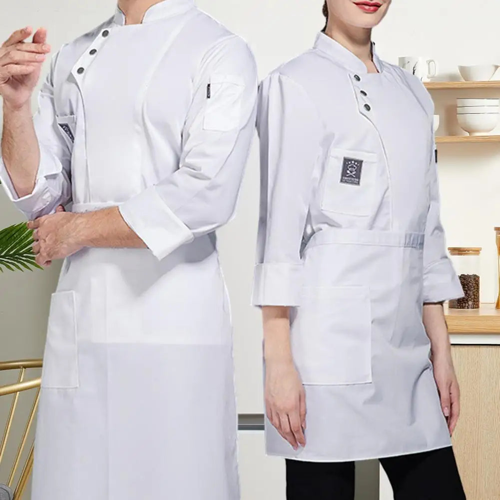 Men Women Chef Uniform Stand Collar Single-Breasted Pocket