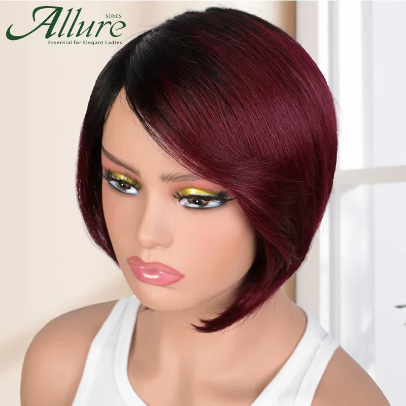Burgundy Short Bob Wig With Bangs Wear To