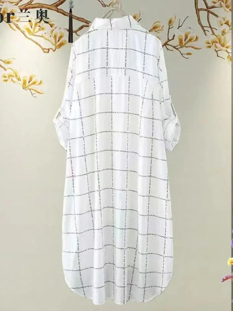 Casual Plaid Print Oversize Women Autumn Blouse Fashion