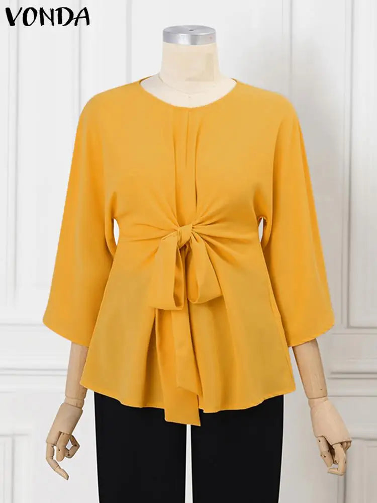 Vonda Women Fashion Blouse / Sleeve Waist Pleated