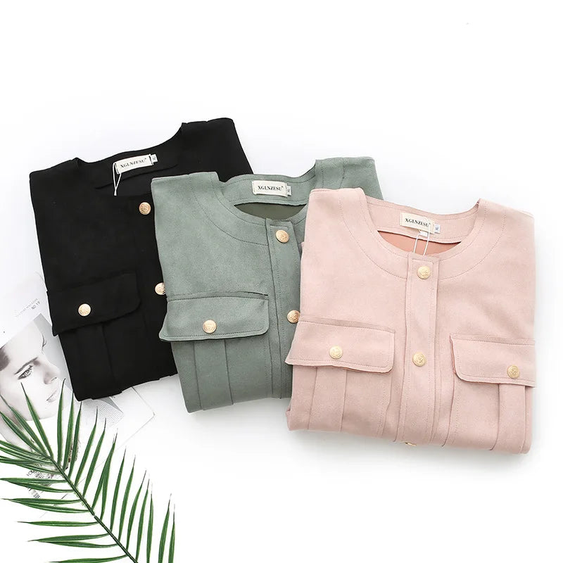 Womens Stylish Suede Jacket Autumn Casual Clothing Fashion