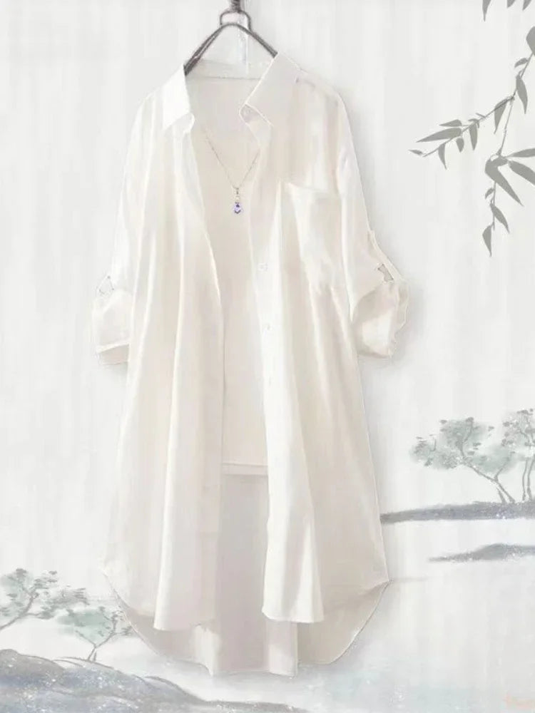 Loose Breathable Blouses Midi Shirt Korean Casual Autumn