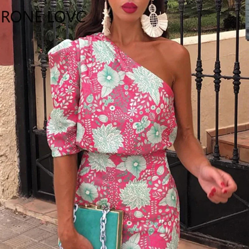 Women Elegant One Shoulder Short Sleeves All Over