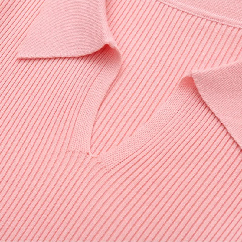 Slim V Neck Knit Sweater Women Autumn Winter