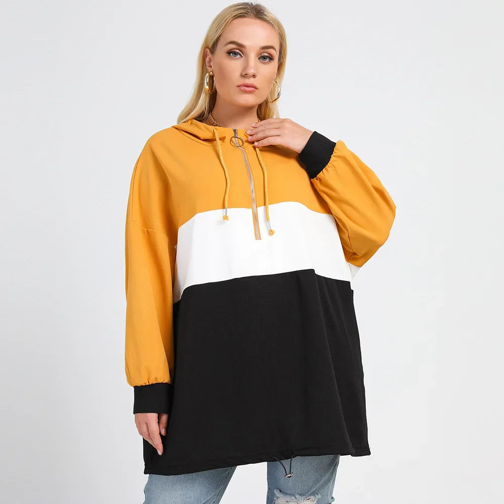 Women Loose Casual Hoodies Top Drop Shoulder O-Ring