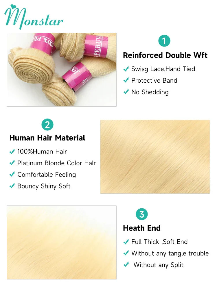 Monstar Blonde Straight Hair Bundles Brazilian Remy