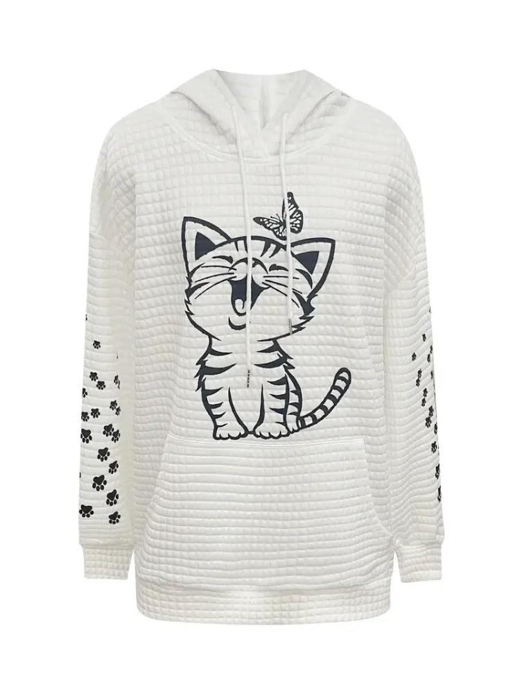 Casual Sweatshirt Women' Plus Cat & Butterfly Print