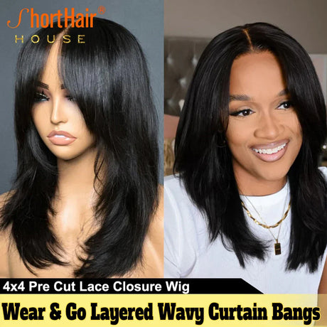 Wear And Go Layered Wavy Human Hair Wigs