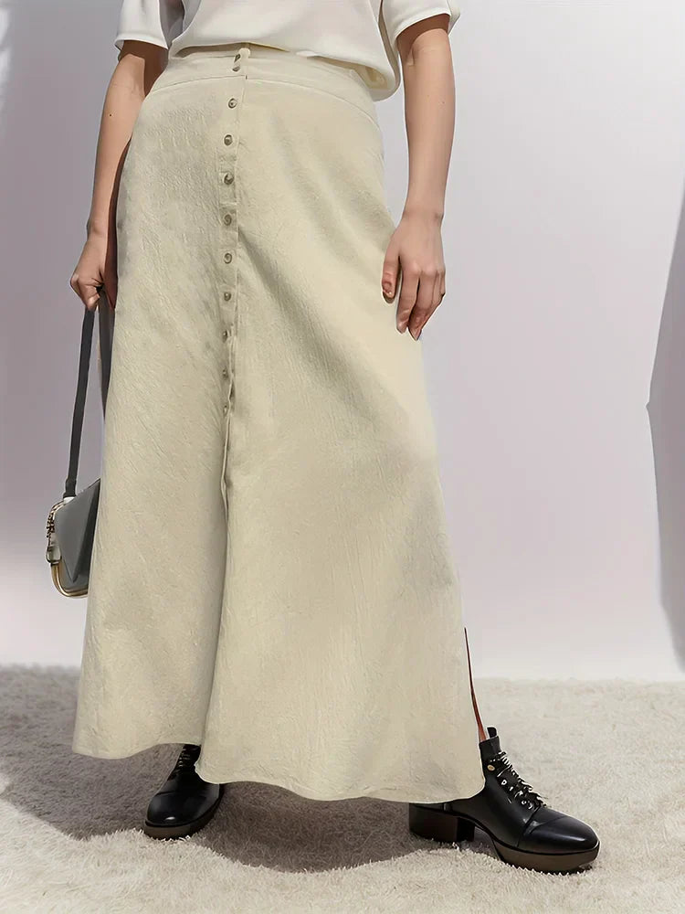 Gibsie Plus Solid Button Front Casual A-Line Skirt