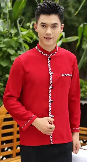 Long Sleeve Hotel Waiter Uniform Female Restaurant Top+Apron